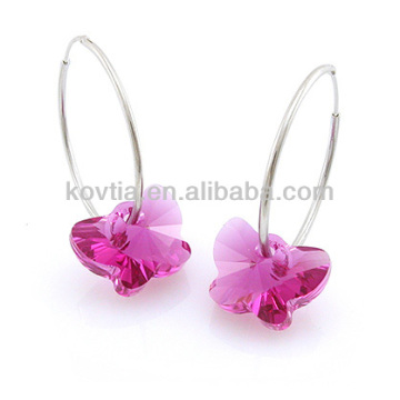 925 Sterling Splitter Hoop Ohrringe Schmetterling geformt rosa Kristall Stein Ohrring